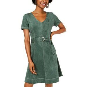 Rosie Harlow Juniors XS Faux Suede Mini Party Dress Short Sleeve Belted V Neck